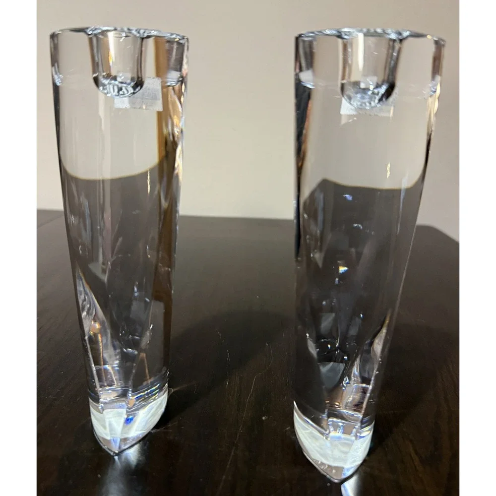 Nambe Crystal #5111 Taper Candle Holders Set of 2 Modern Sculptural Design